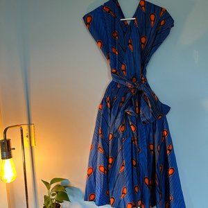 Blue + Orange African Wrap Dress (With Skirt)